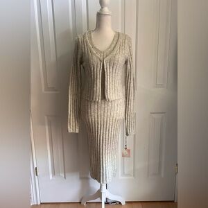 NWT HAPPILY GREY Elegant Grey Knit Set, Midi Dress and Long Sleeves Cardigan